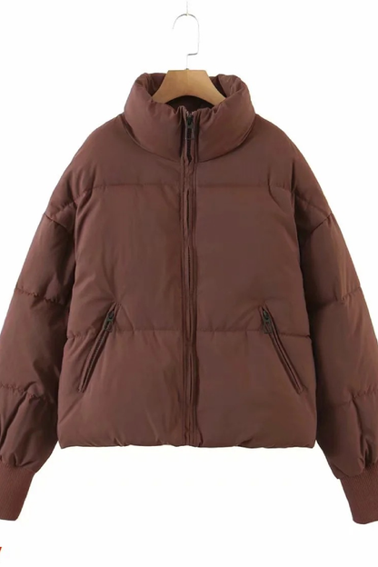 Velina Moda | Collar Zipper Pocket Thick Warm Cotton Jacket