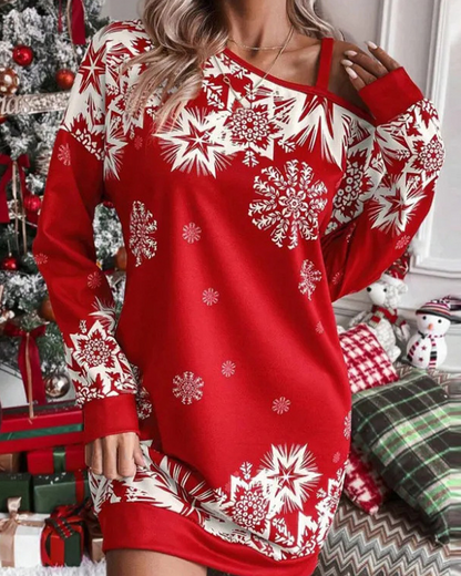 Velina Moda | Asymmetrical Shoulder Christmas Dress