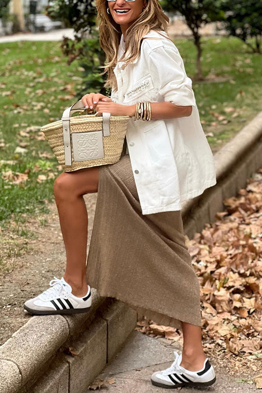 Velina Moda | White Solid Color Tassel Loose Jacket
