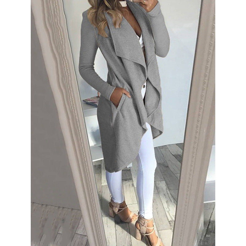 Velina Moda | Solid Color Revers Slim Long Windbreaker Jacket