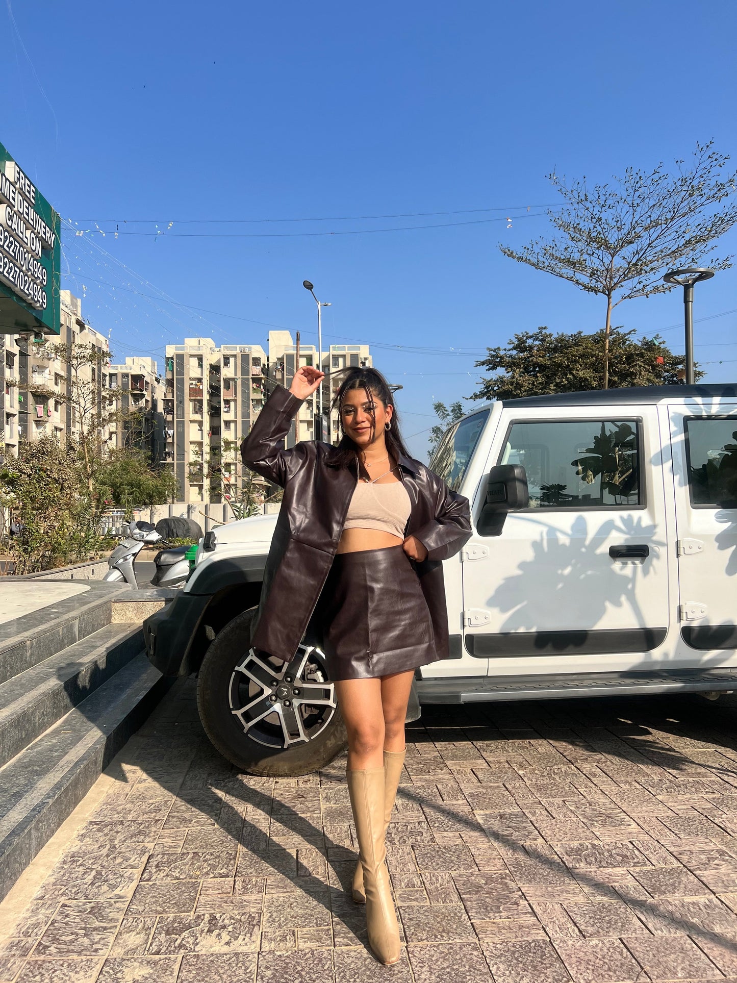 Velina Moda | Long Coat & Short Skirt Cord Set