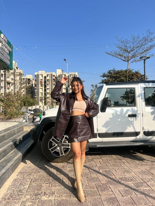 Velina Moda | Long Coat & Short Skirt Cord Set