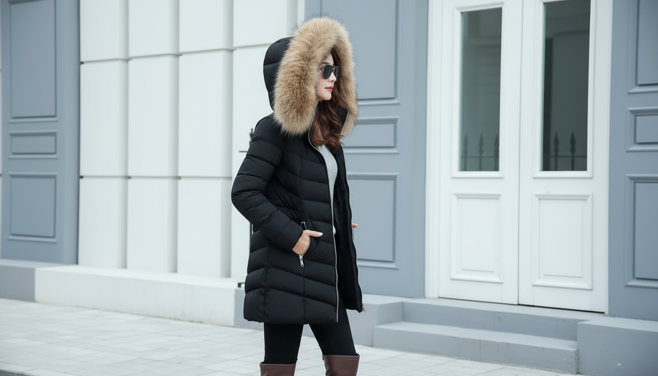 Velina Moda | Down jacket with fur collar - Warm winter jacket