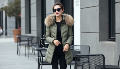 Velina Moda | Down jacket with fur collar - Warm winter jacket