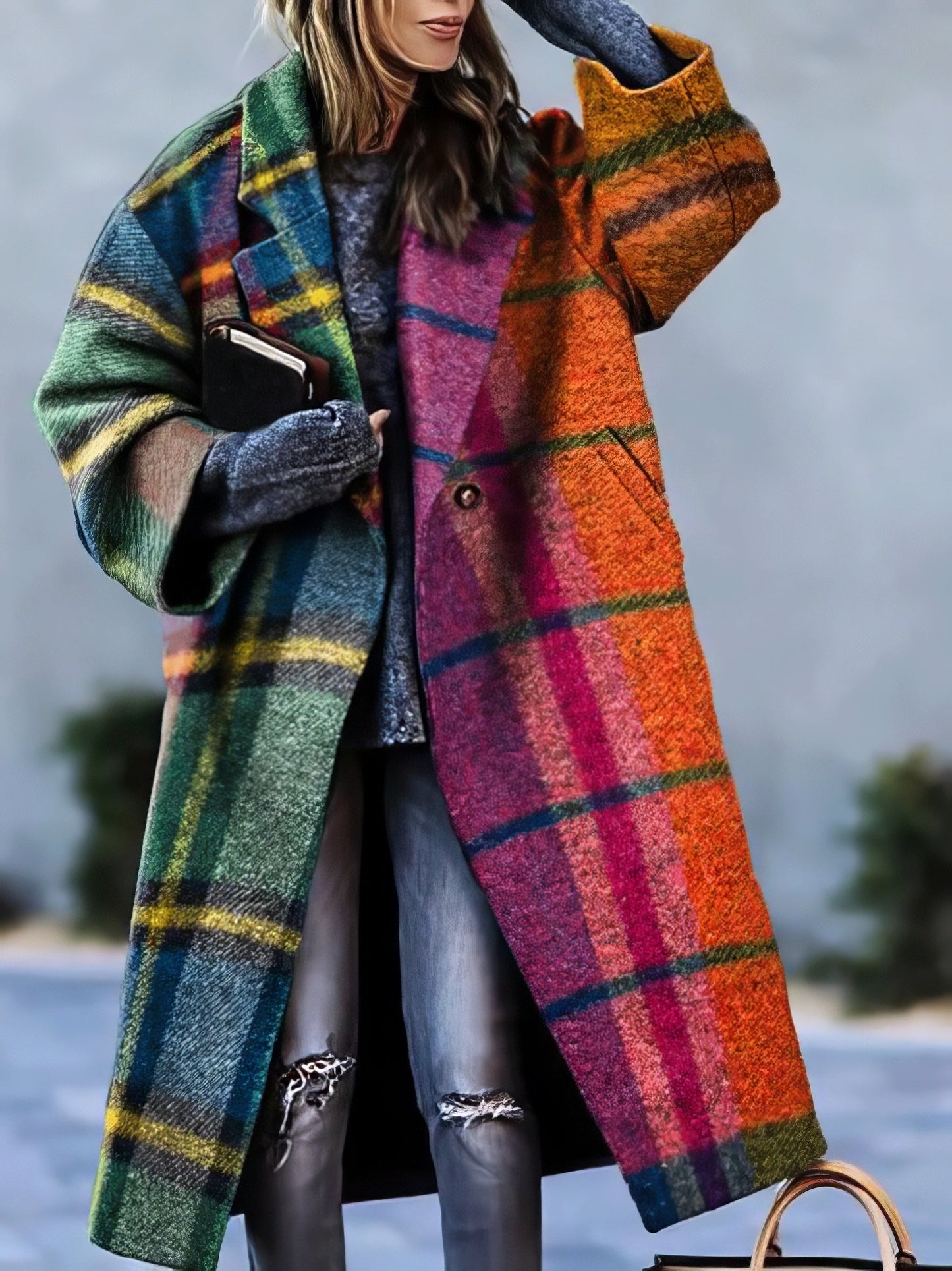 Velina Moda | Ladies long coat with lapel collar for autumn & winter