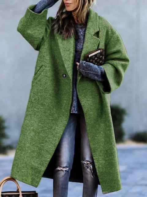 Velina Moda | Ladies long coat with lapel collar for autumn & winter