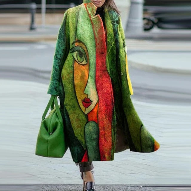 Velina Moda | Ladies long coat with lapel collar for autumn & winter