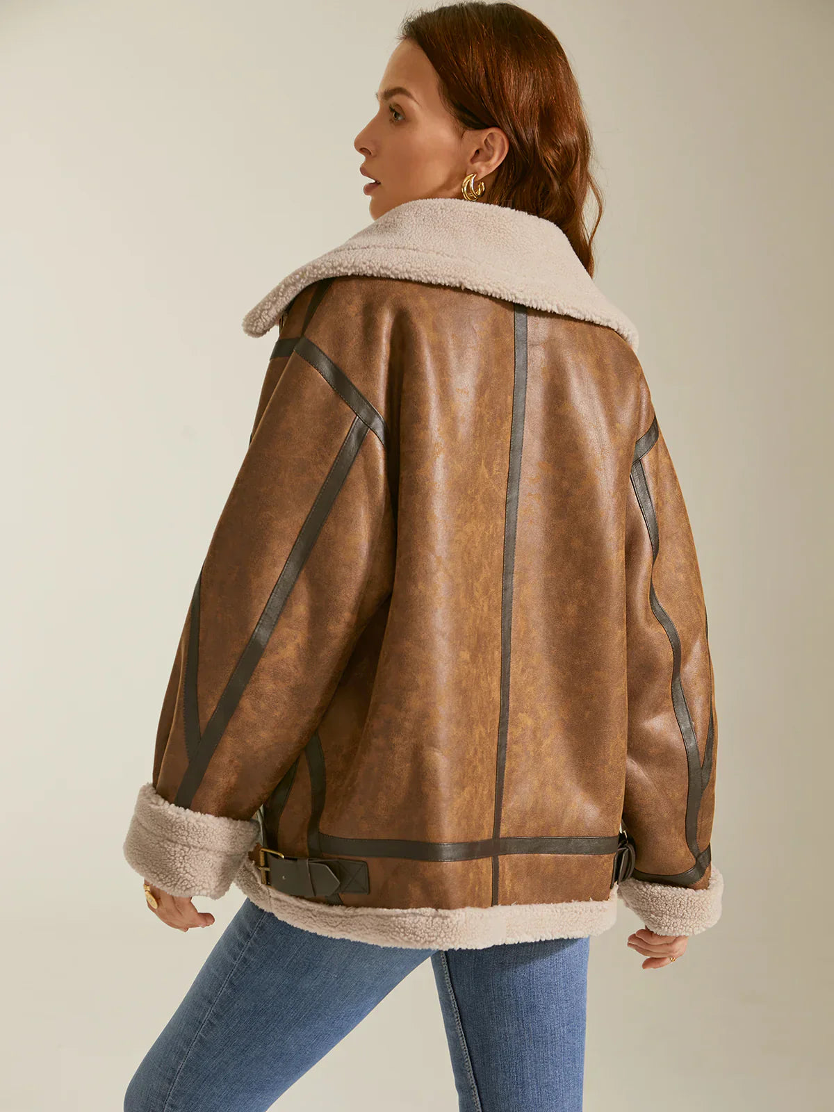 Velina Moda | Padded Suede Shearling Flight Jacket