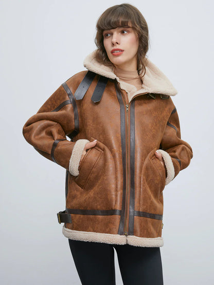 Velina Moda | Padded Suede Shearling Flight Jacket