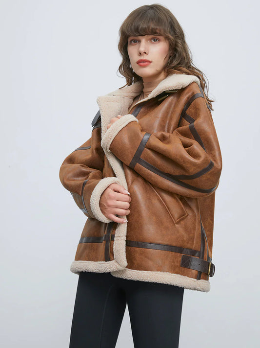 Velina Moda | Padded Suede Shearling Flight Jacket