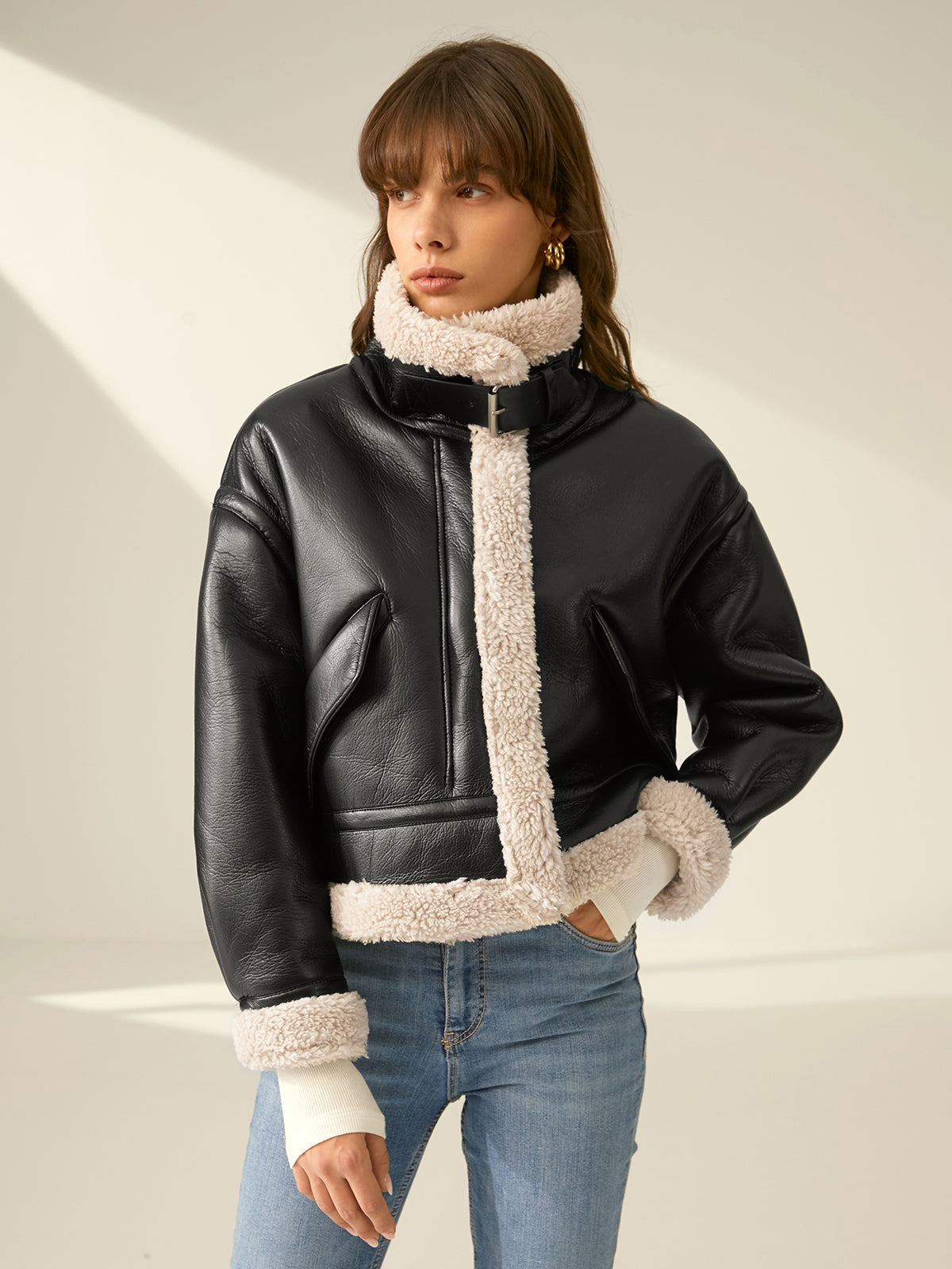 Velina Moda | Padded Suede Flight Jacket