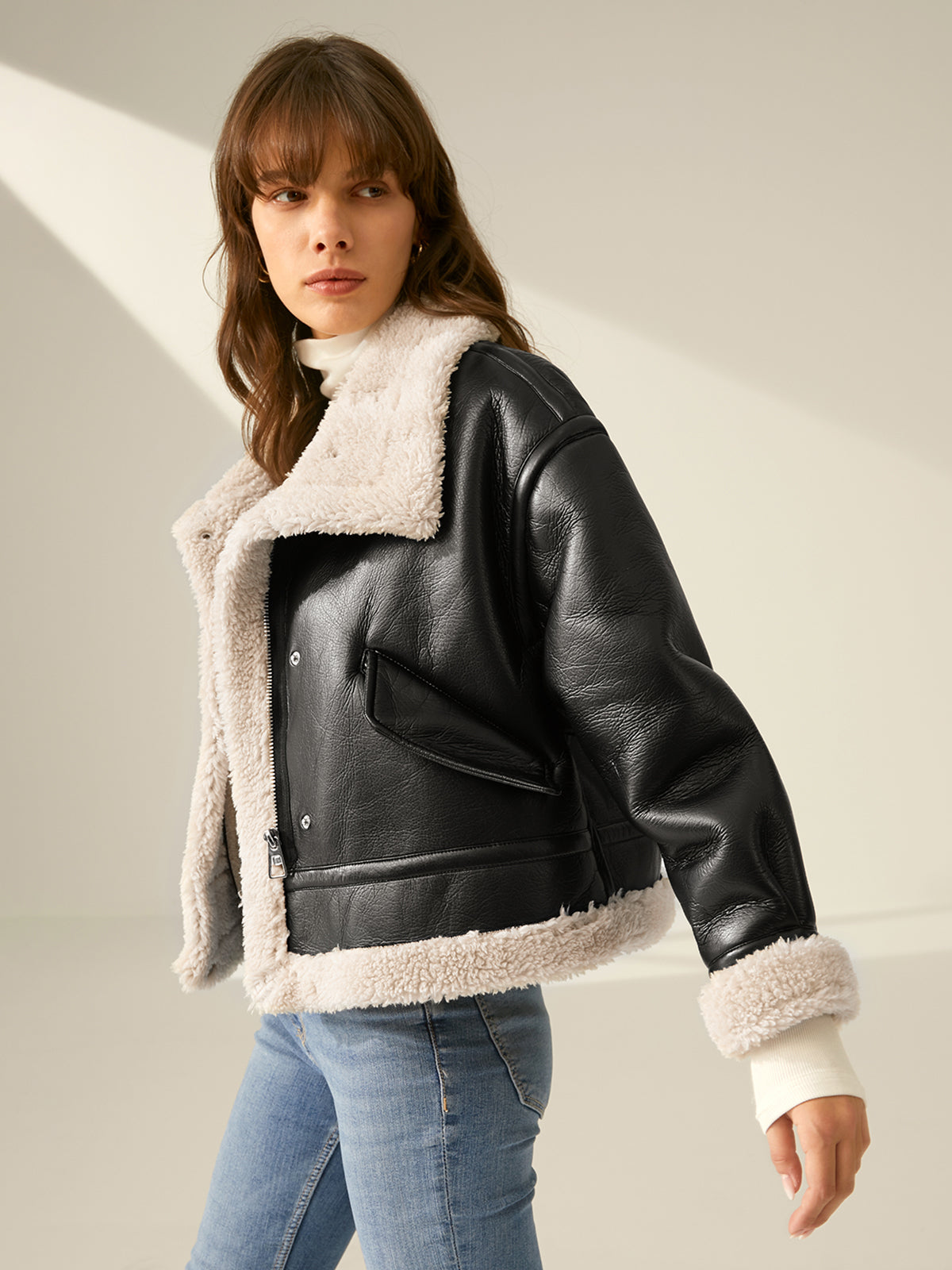 Velina Moda | Padded Suede Flight Jacket