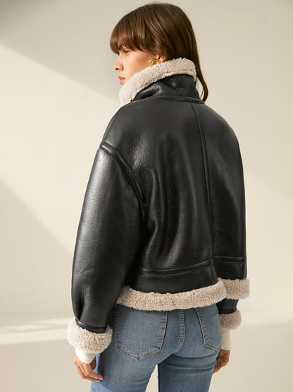Velina Moda | Padded Suede Flight Jacket