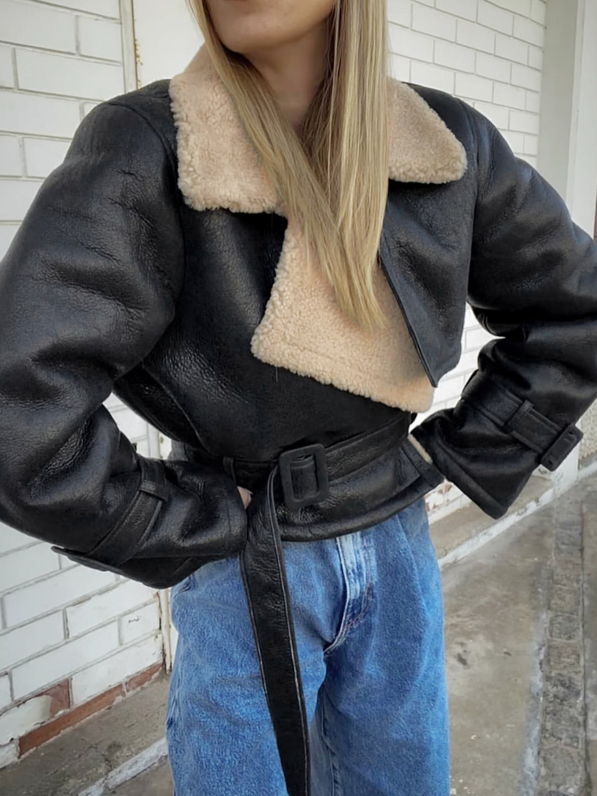Velina Moda | Blessed Sherpa Lined Lambskin Flight Jacket