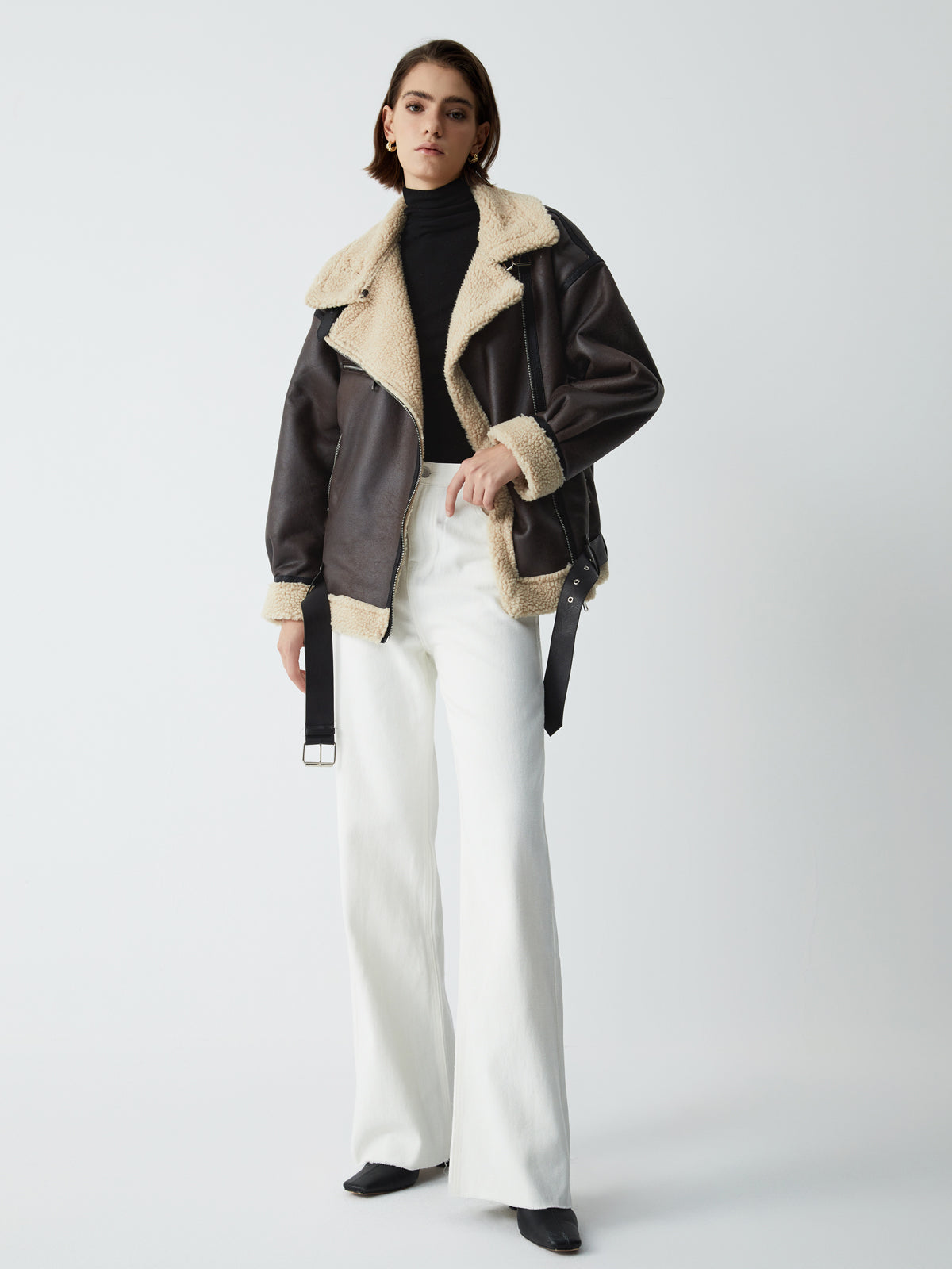 Velina Moda | Sherpa-Lined Sheepskin Aviator Jacket
