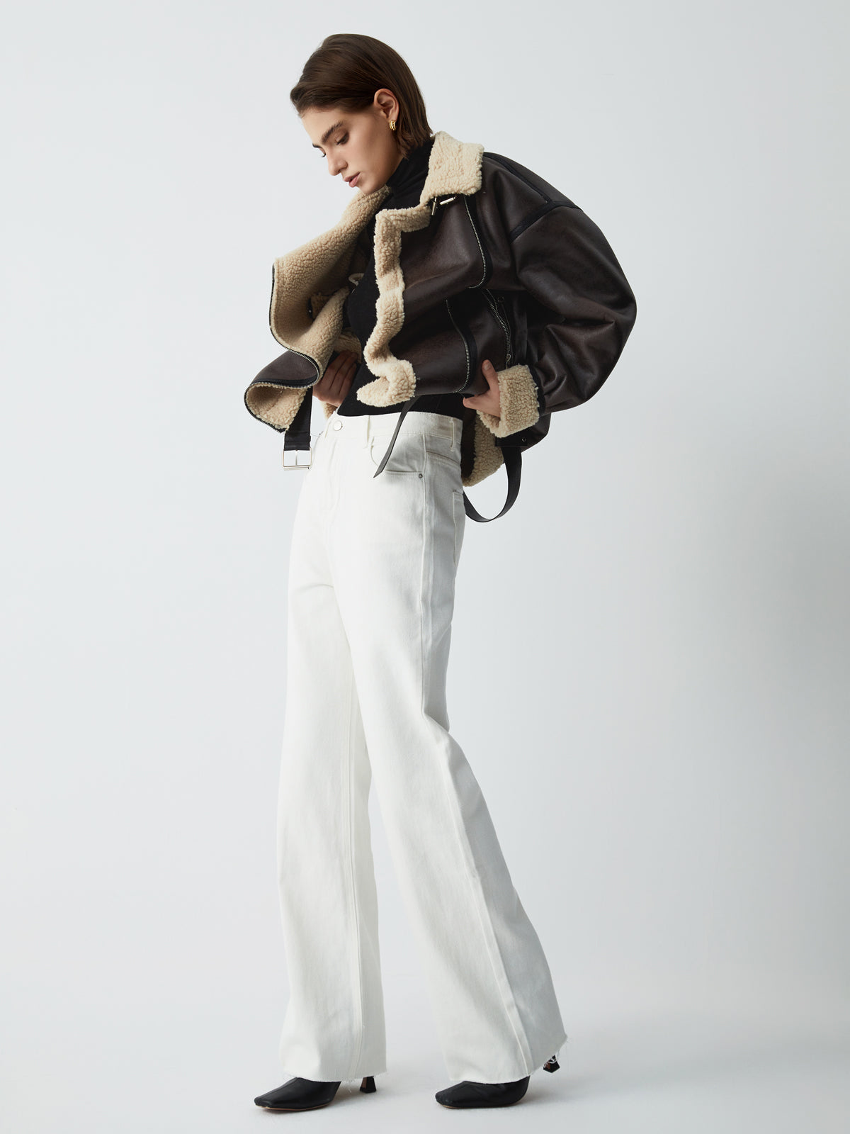 Velina Moda | Sherpa-Lined Sheepskin Aviator Jacket