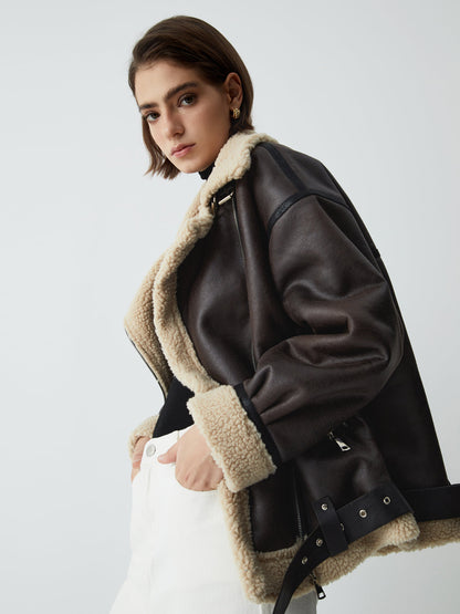 Velina Moda | Sherpa-Lined Sheepskin Aviator Jacket
