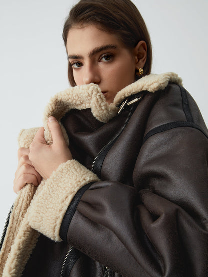Velina Moda | Sherpa-Lined Sheepskin Aviator Jacket