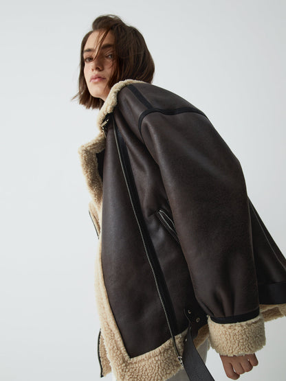 Velina Moda | Sherpa-Lined Sheepskin Aviator Jacket