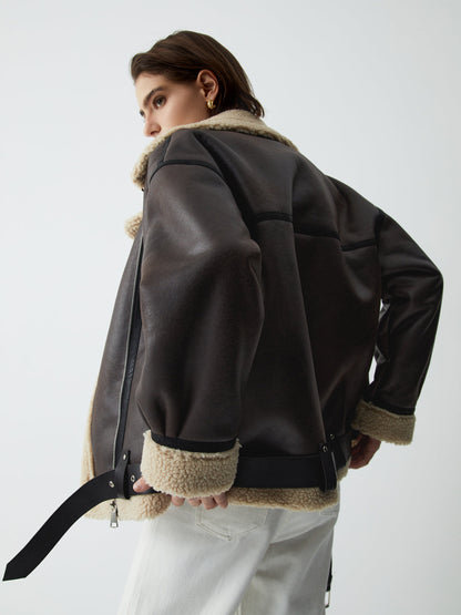Velina Moda | Sherpa-Lined Sheepskin Aviator Jacket