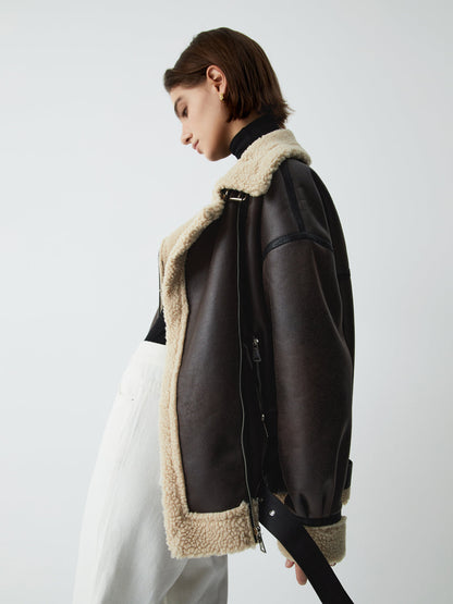 Velina Moda | Sherpa-Lined Sheepskin Aviator Jacket
