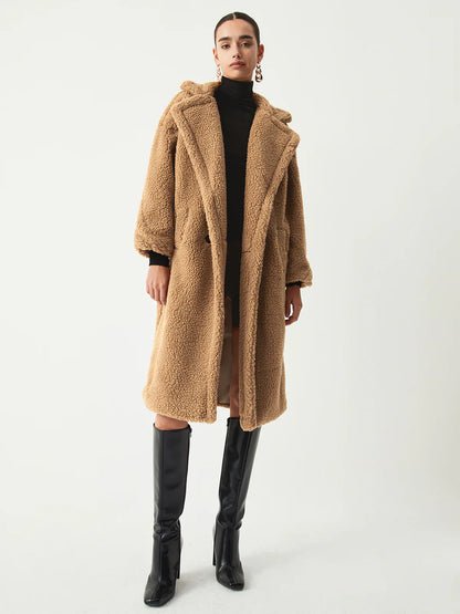 Velina Moda | Double Pockets Flurry Longline Fleece Jacket