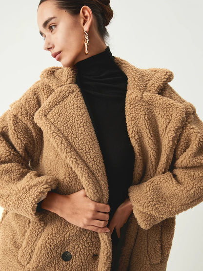 Velina Moda | Double Pockets Flurry Longline Fleece Jacket