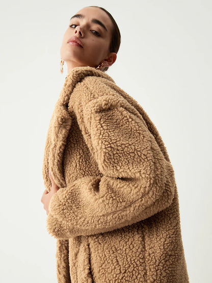 Velina Moda | Double Pockets Flurry Longline Fleece Jacket