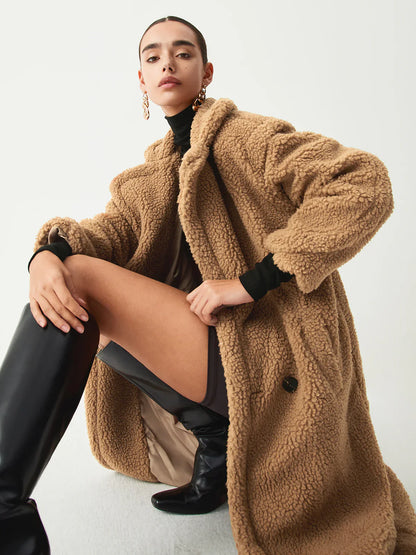 Velina Moda | Double Pockets Flurry Longline Fleece Jacket