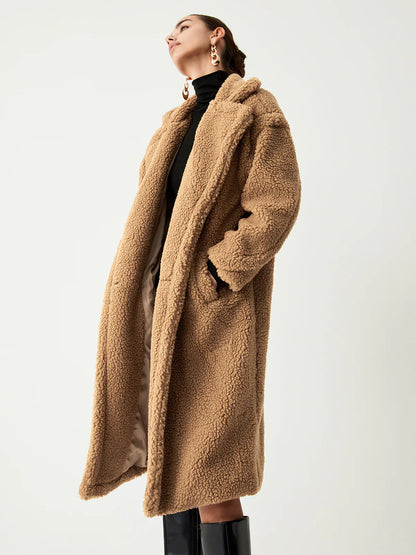 Velina Moda | Double Pockets Flurry Longline Fleece Jacket