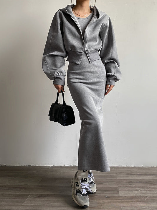 Velina Moda | Long Sleeve Zip Crop Hoodie