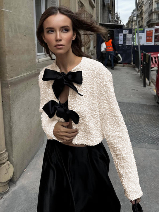 Velina Moda | Velvet Bow Decor Jacket