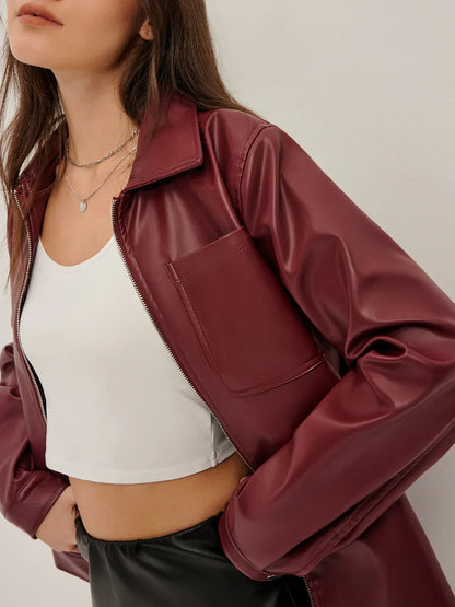 Velina Moda | Zipper Pu Leather Jacket