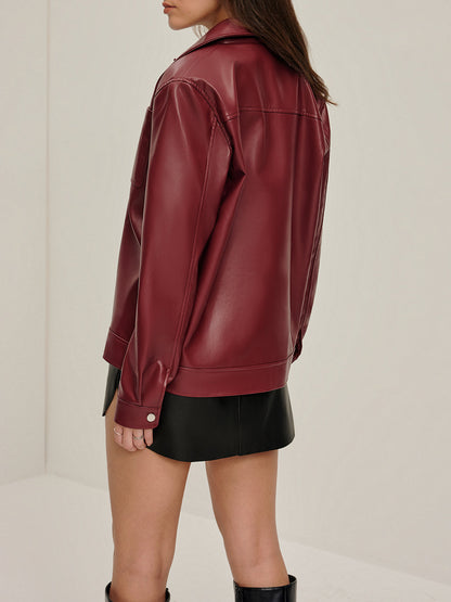 Velina Moda | Zipper Faux Leather Jacket