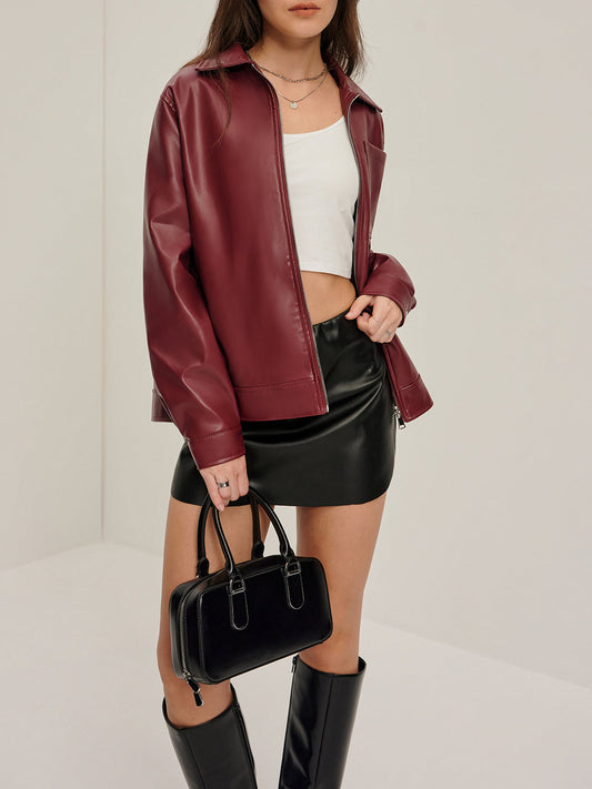 Velina Moda | Zipper Faux Leather Jacket