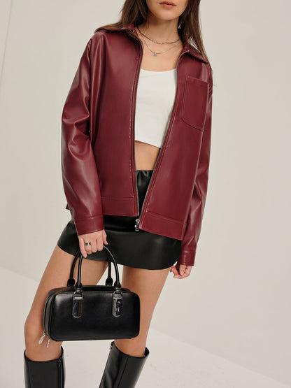 Velina Moda | Zipper Faux Leather Jacket