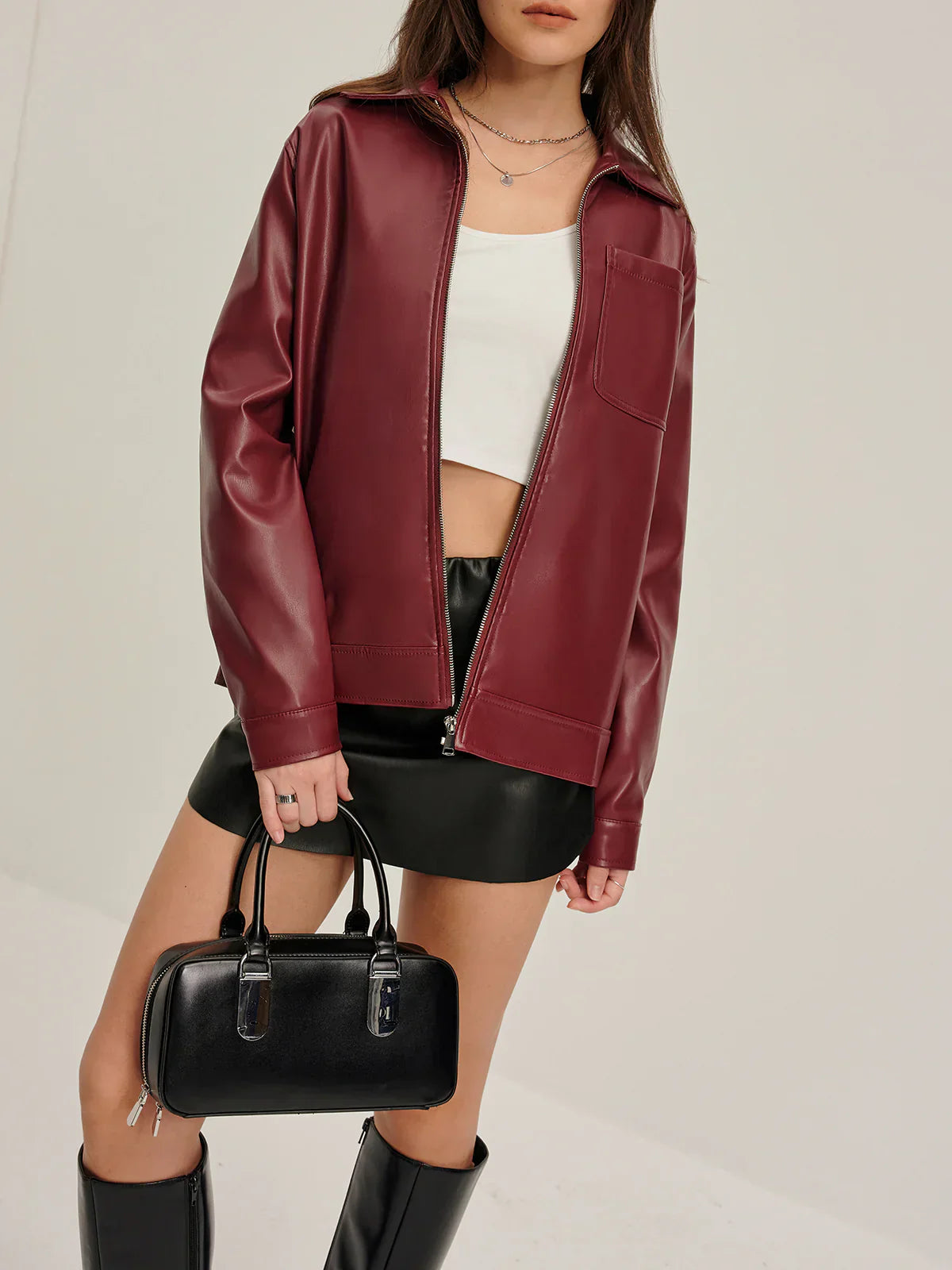 Velina Moda | Zipper Pu Leather Jacket