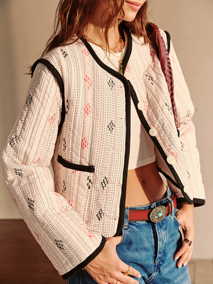 Velina Moda | Contrast Piping Short Jacket