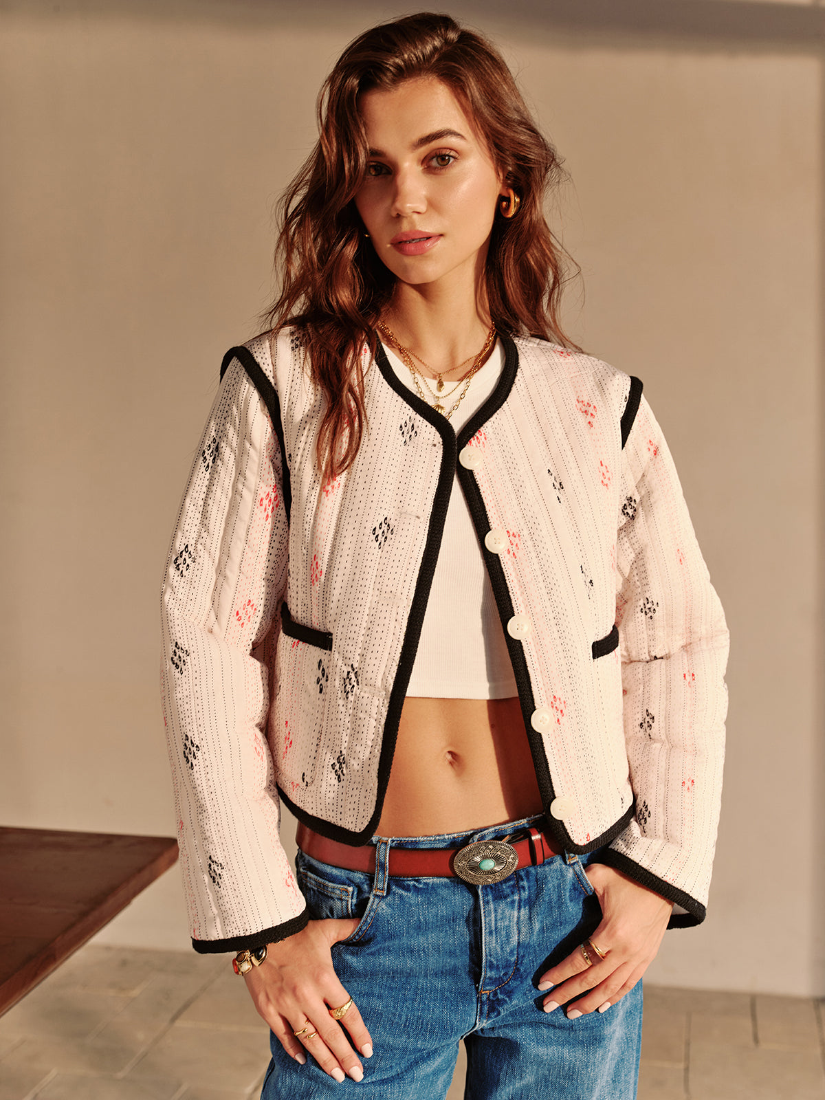 Velina Moda | Contrast Piping Short Jacket