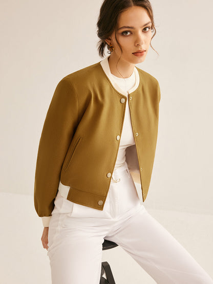 Velina Moda | Crew Neck Contrast Trim Button Jacket