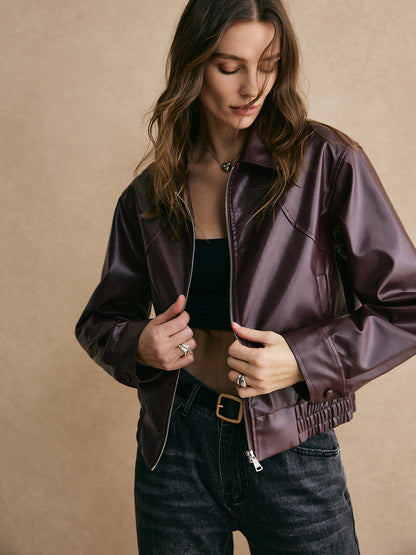Velina Moda | Zipper Pu Leather Short Jacket