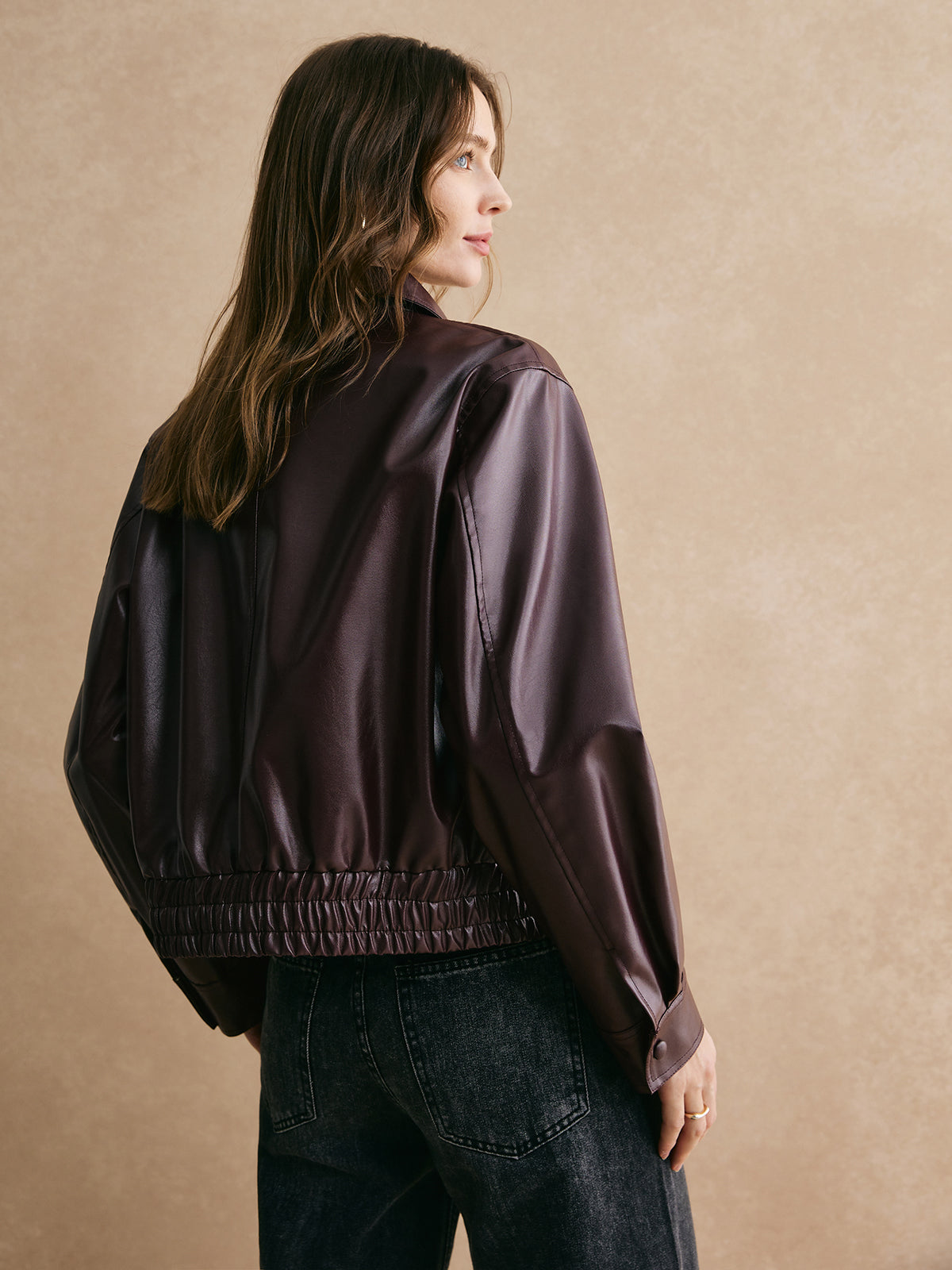 Velina Moda | Zipper Pu Leather Short Jacket