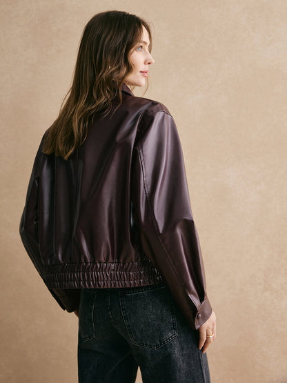 Velina Moda | Zipper Pu Leather Short Jacket