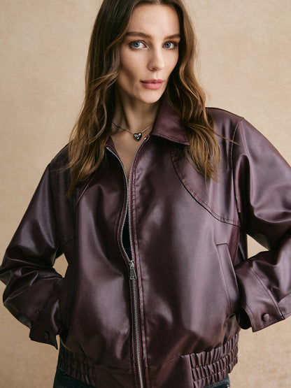 Velina Moda | Zipper Pu Leather Short Jacket