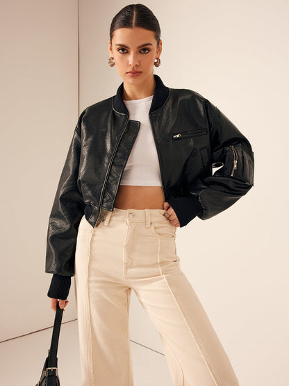 Velina Moda | Bags Pu Leather Short Jacket