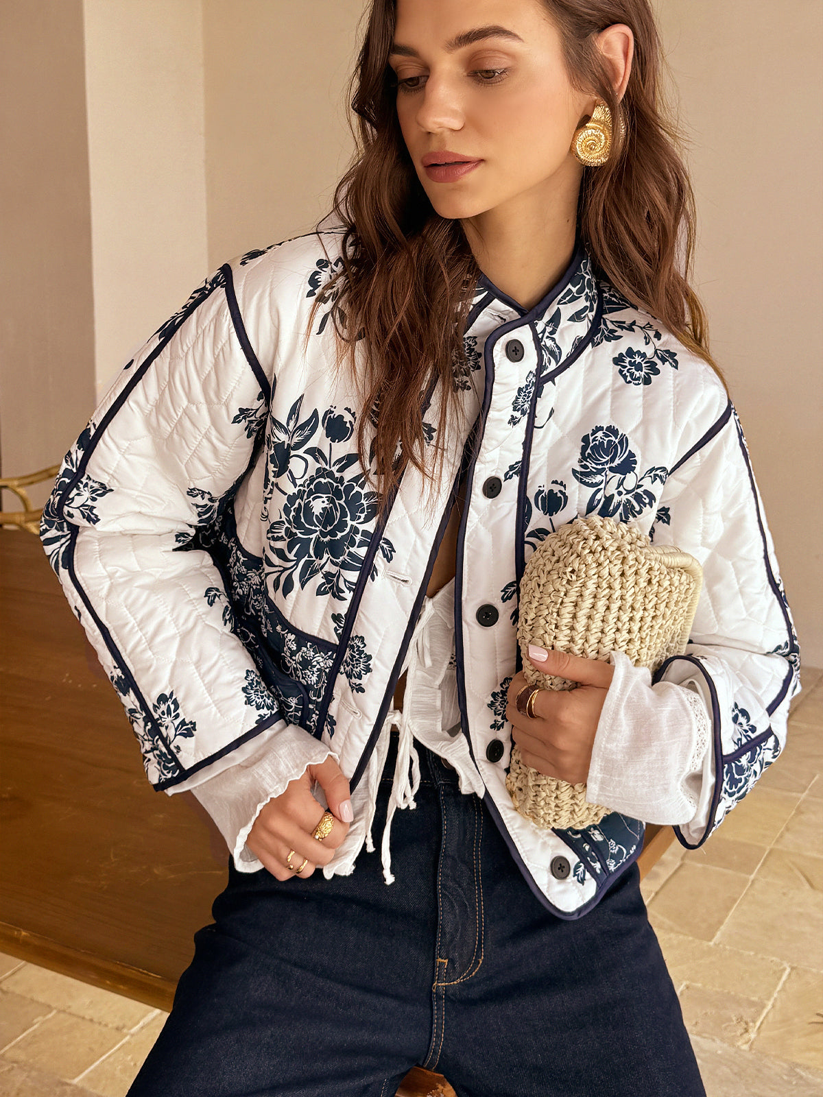 Velina Moda | Printed Piping Cozy Jacket