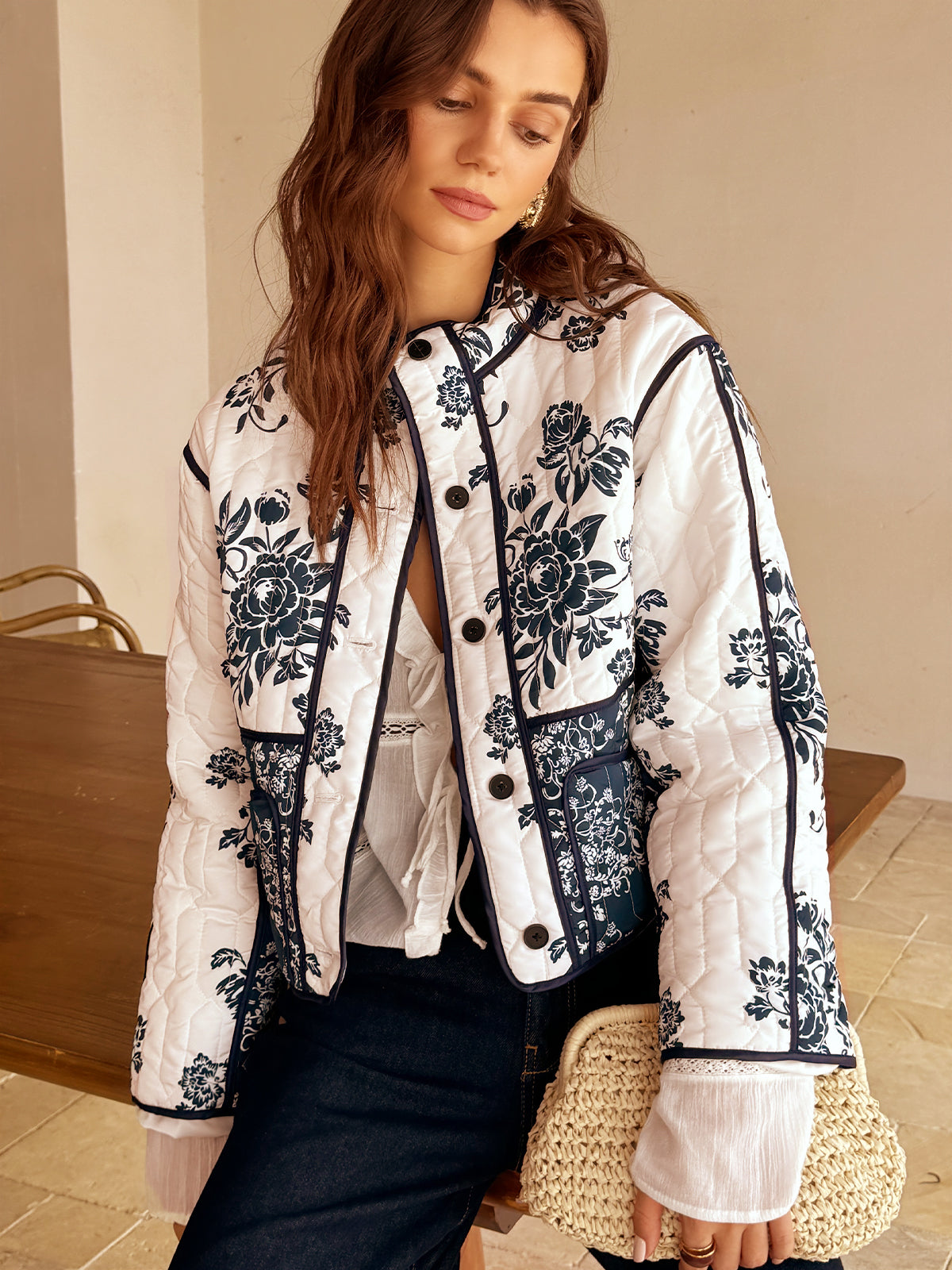Velina Moda | Printed Piping Cozy Jacket