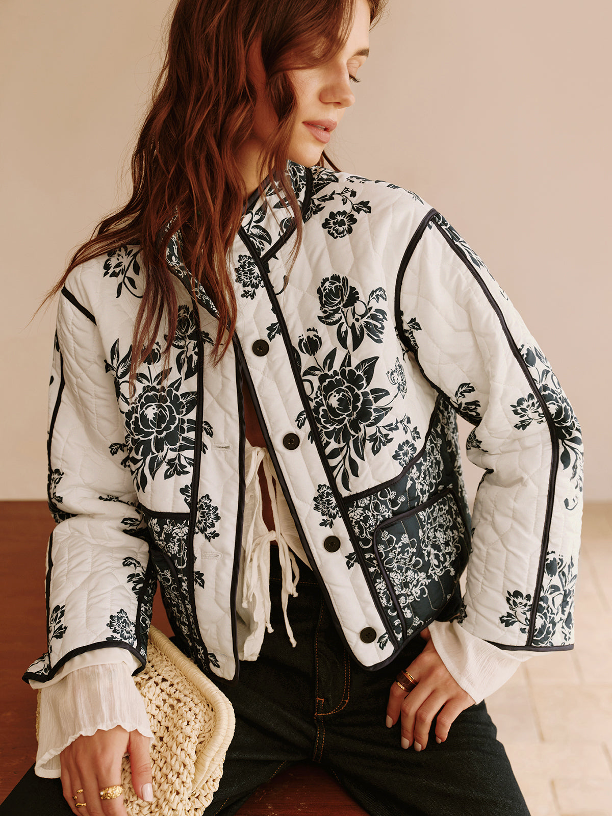 Velina Moda | Printed Piping Cozy Jacket