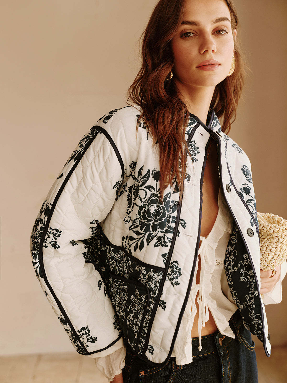 Velina Moda | Printed Piping Cozy Jacket