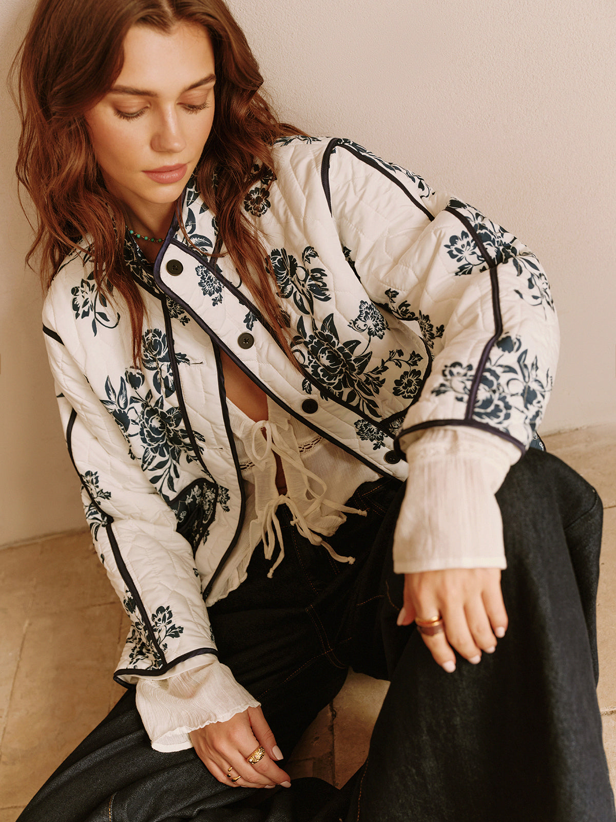 Velina Moda | Printed Piping Cozy Jacket